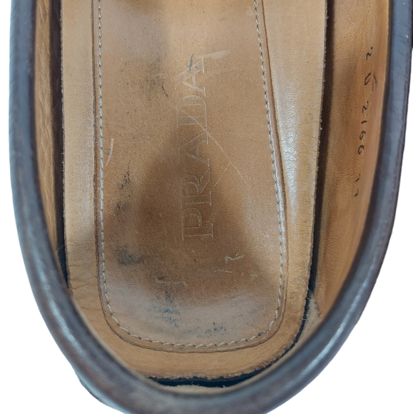 PRADA Brown Leather Men’s Flat Slip On Loafers - Picture 6 of 17